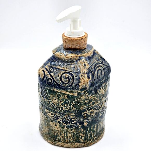 Artisan Studio Pottery Soap Lotion Pump Dispenser Textured Stoneware New - Picture 1 of 7